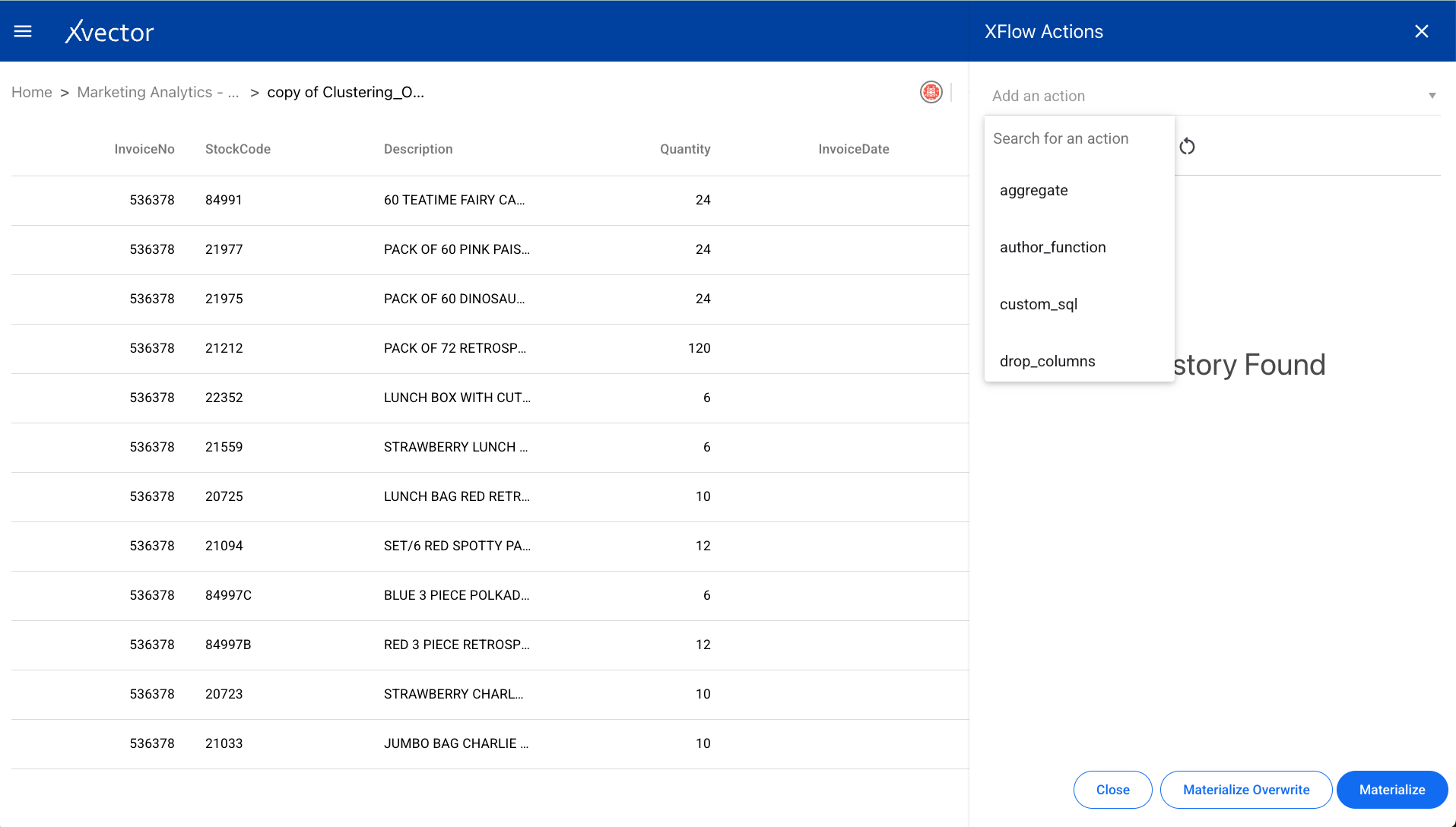 Enrichment function dropdown showing all available actions