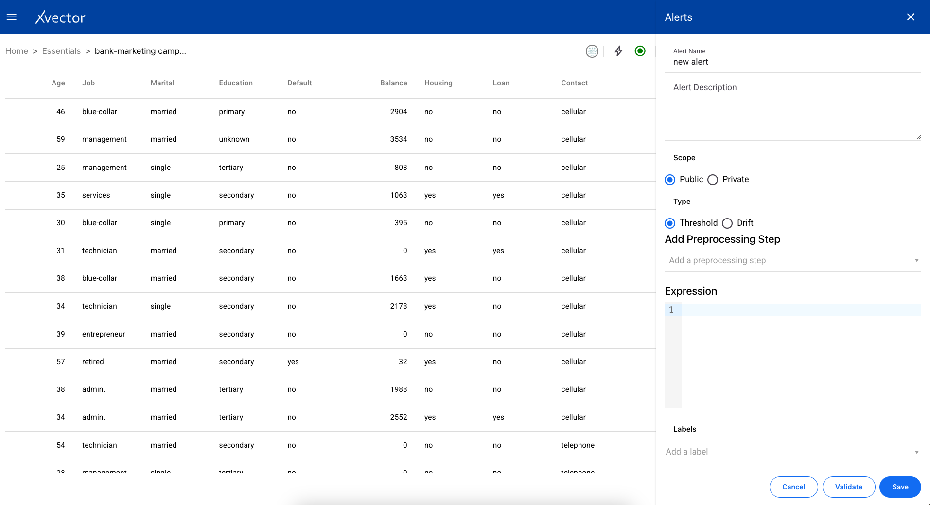 Alerts configuration panel