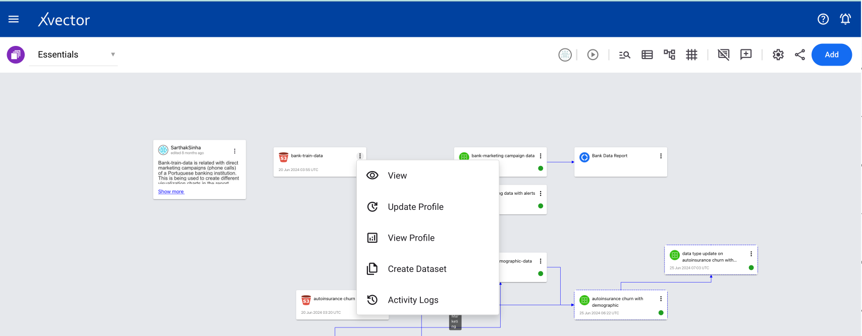 Datasource context menu showing Create Dataset option