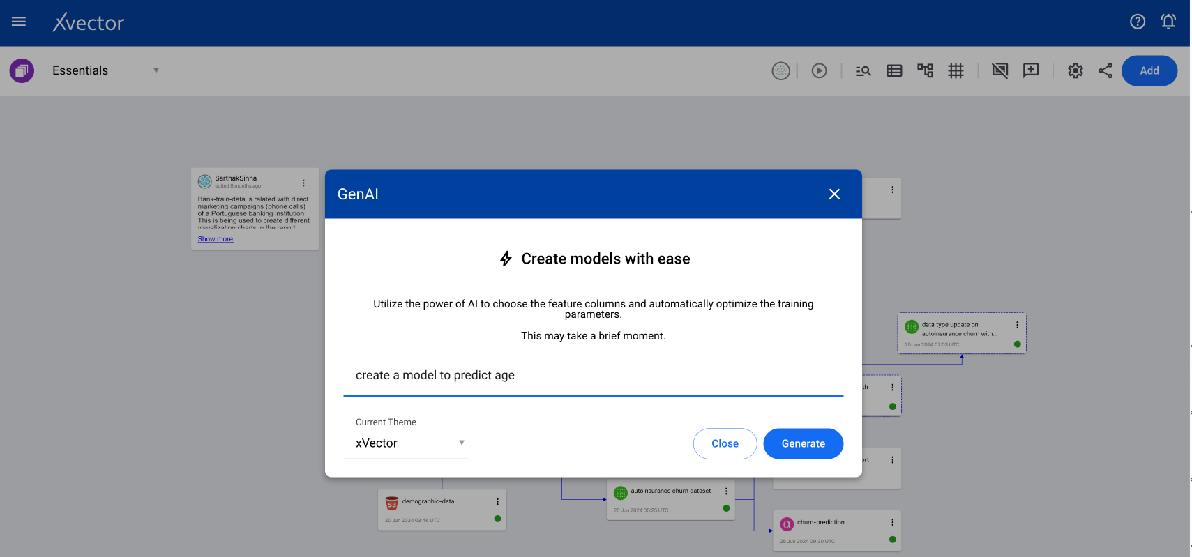 Dataset explore view showing available actions