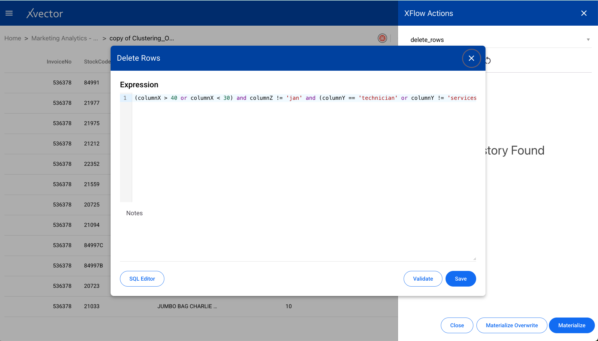Delete rows enrichment function