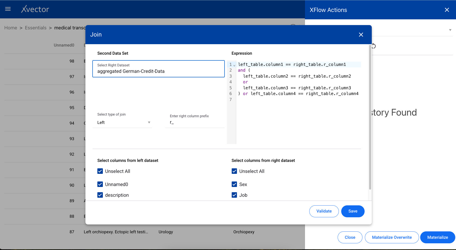 Join enrichment function for combining datasets