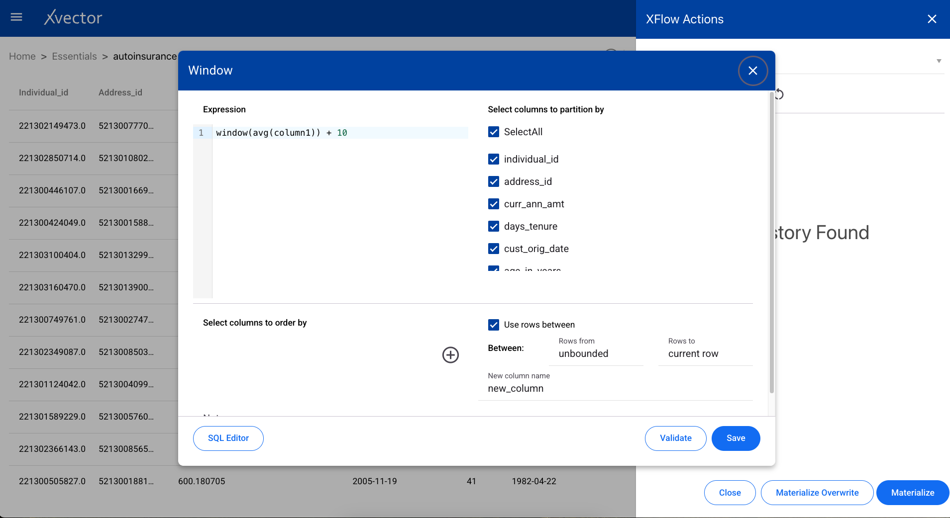 Window enrichment function for statistical operations