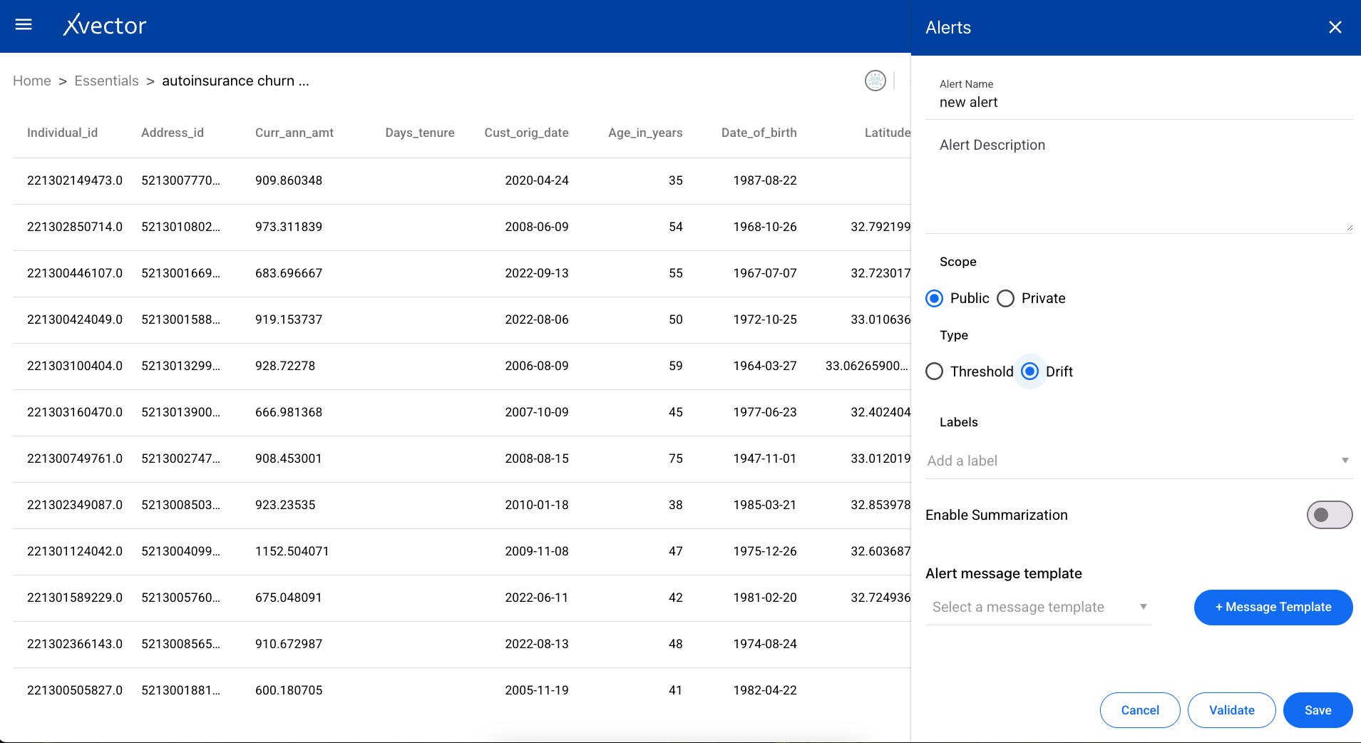 Dataset drift detection integrated with models