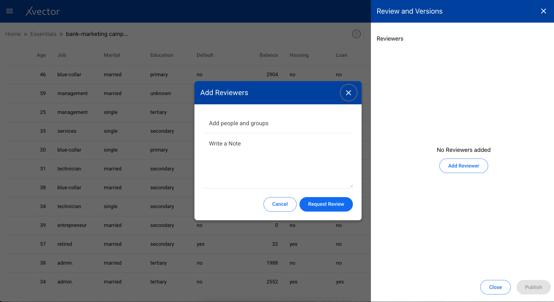 Reviews and version control panel