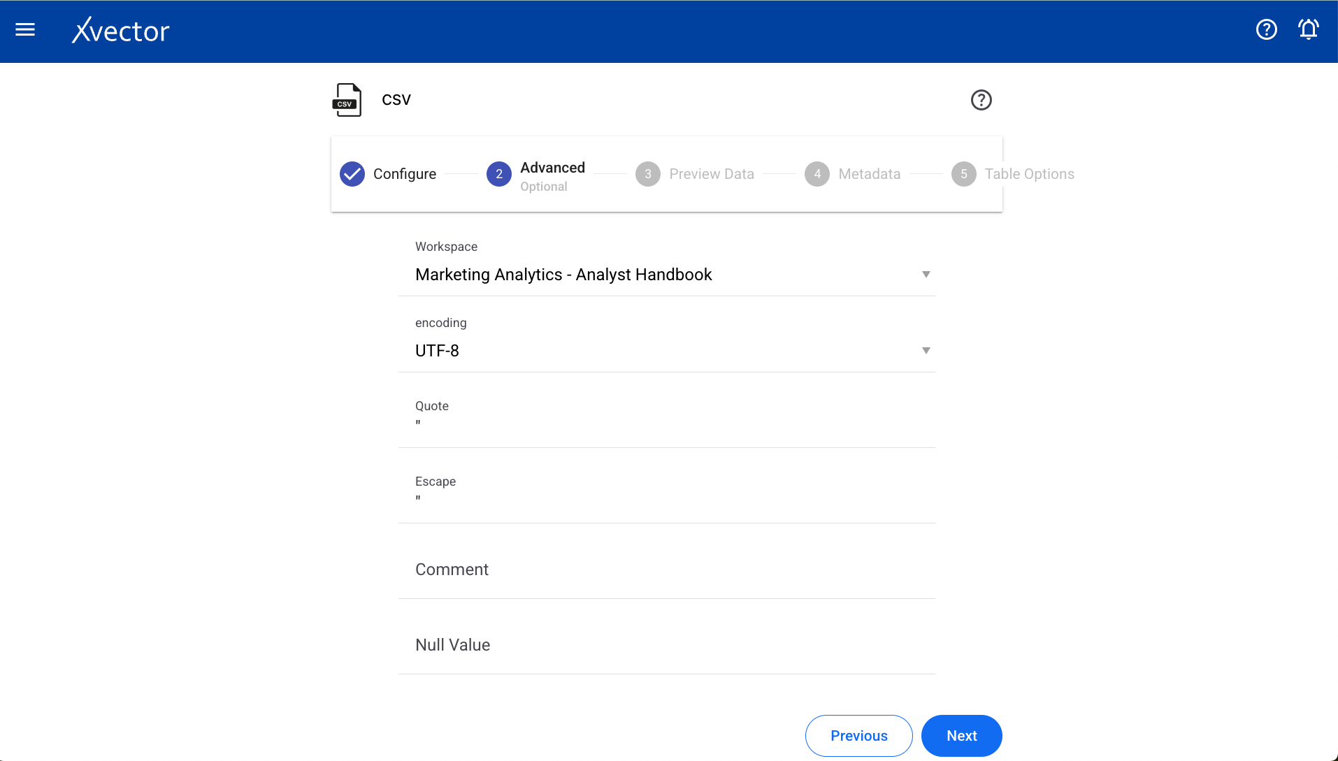 CSV datasource advanced settings