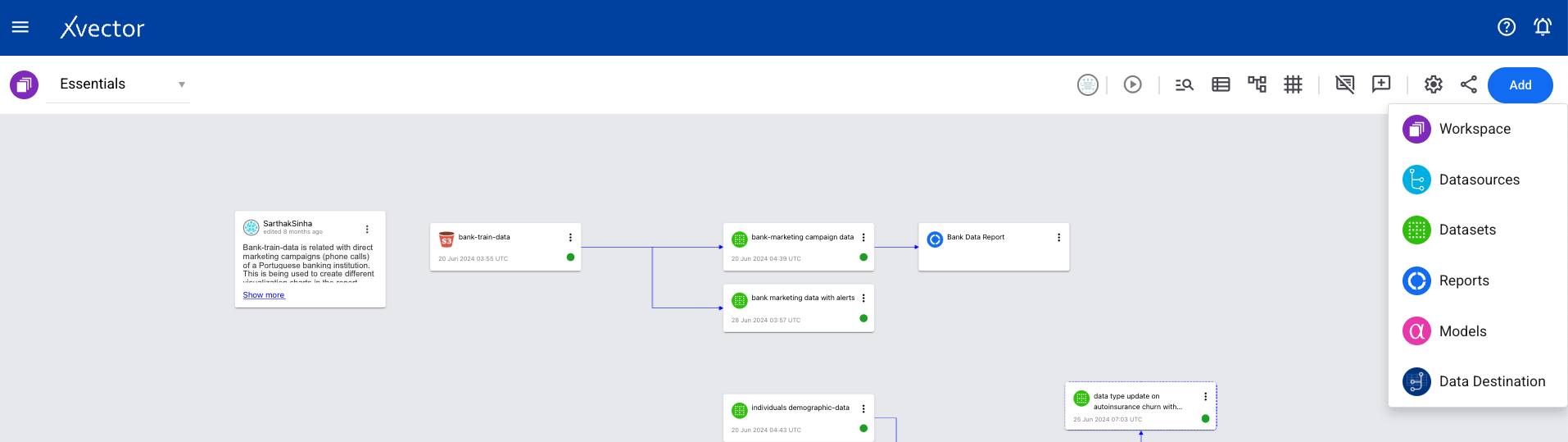 Workspace Add menu showing Models option