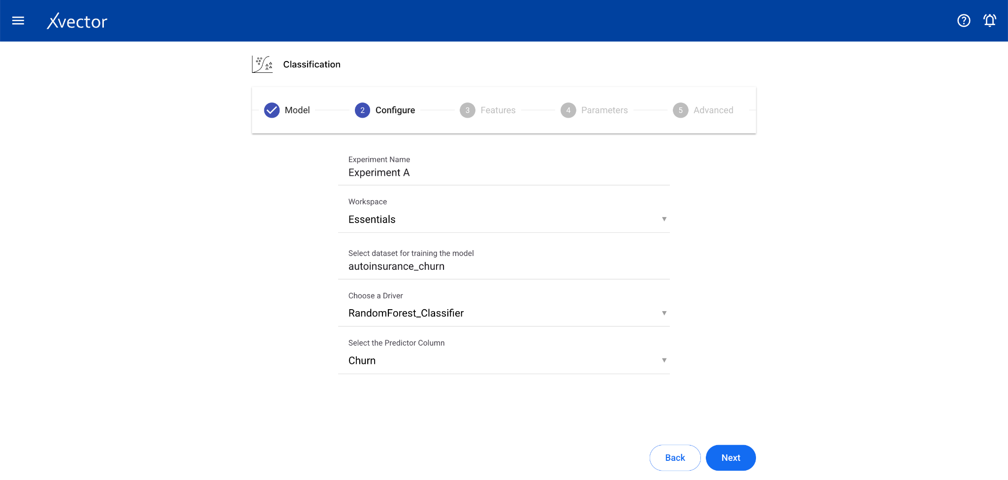 Classification model feature selection