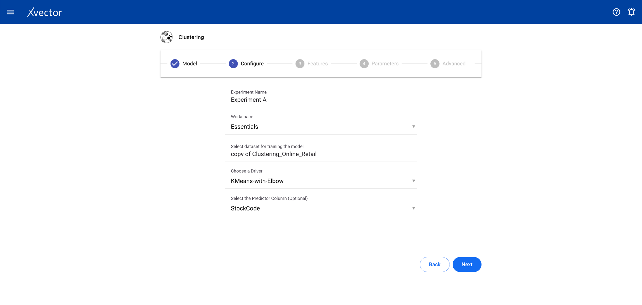 Clustering model feature selection