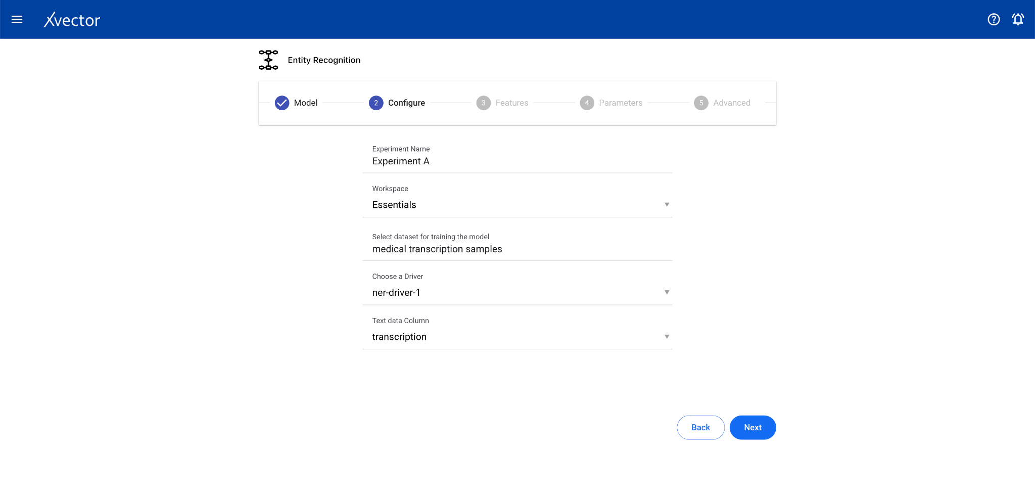 Entity recognition feature selection