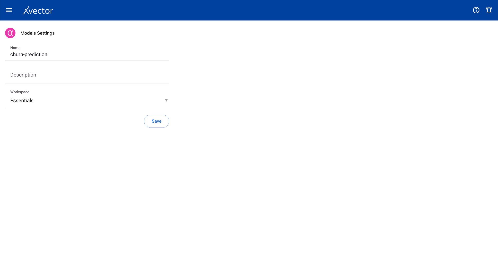 Model settings pane for updating details
