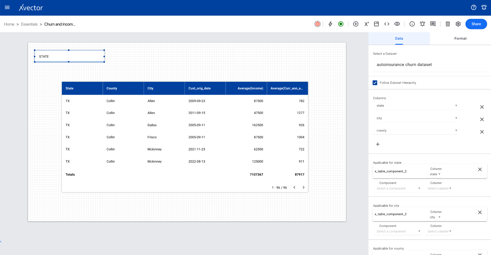 Entity filter configuration