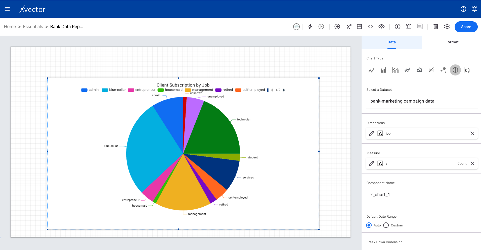Pie chart data configuration