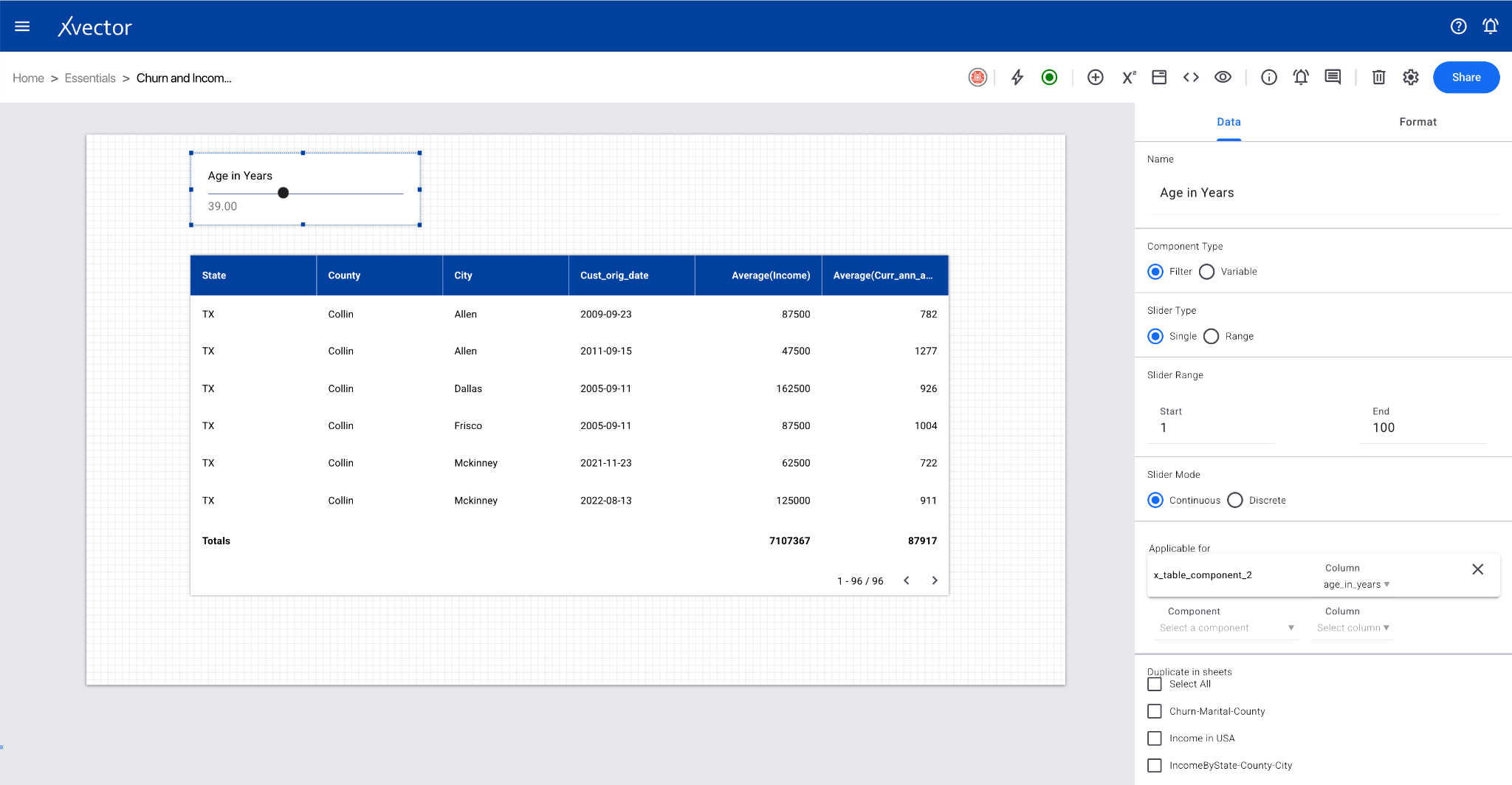 Slider filter configuration