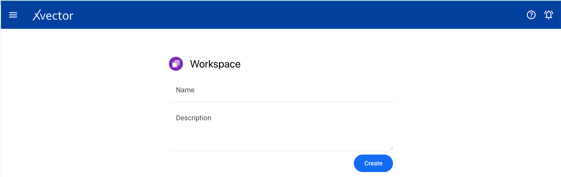 Create workspace dialog with name and description fields
